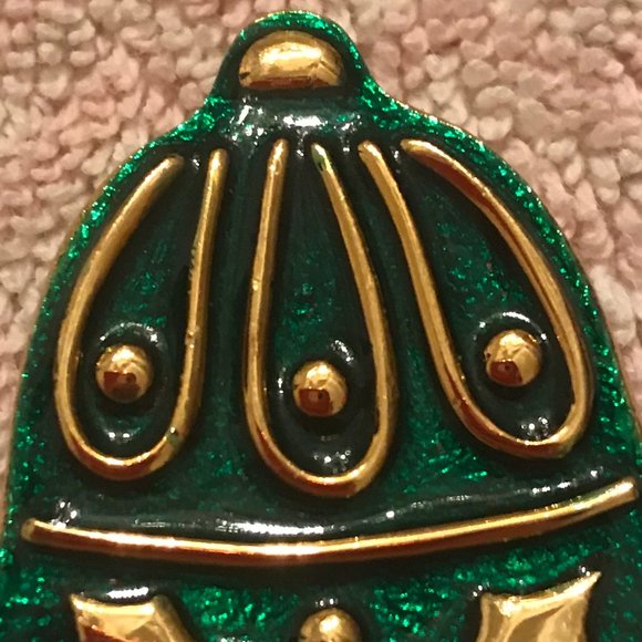 VTG CHRISTMAS Green + Goldtone Bell - Picture 4 of 5